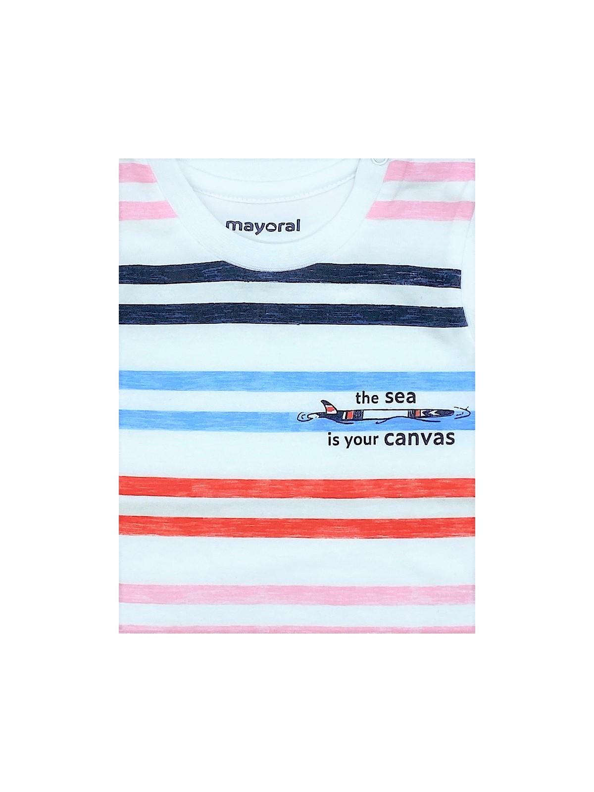 MAYORAL NEWBORN BLUZKA KOSZULKA T-SHIRT BEZ RĘKAWA DLA CHŁOPCA CZERWONE PASKI