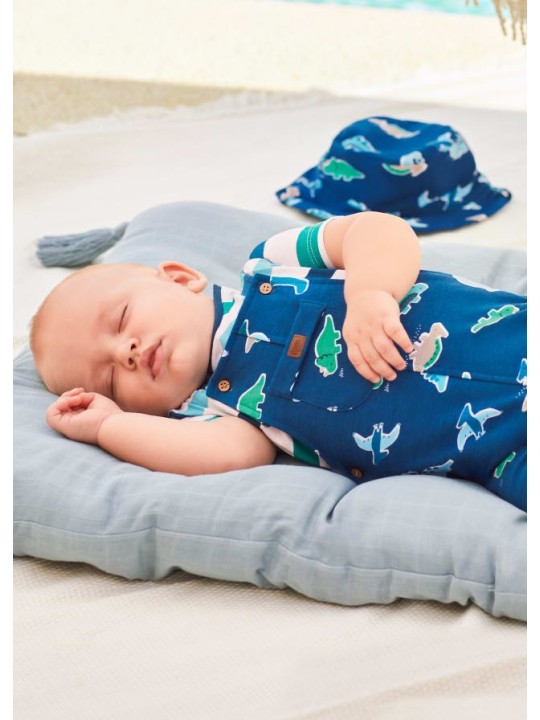 MAYORAL NEWBORN SPODENKI OGRODNICZKI DLA CHŁOPCA  PLUS KAPELUSZ 1605