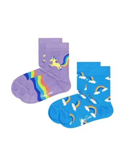 HAPPY SOCKS SKARPETKI FIOLETOWE I NIEBIESKIE W KOLOROWE WZORY 2-pak Unicorn & Rainbow KUNR02-5000