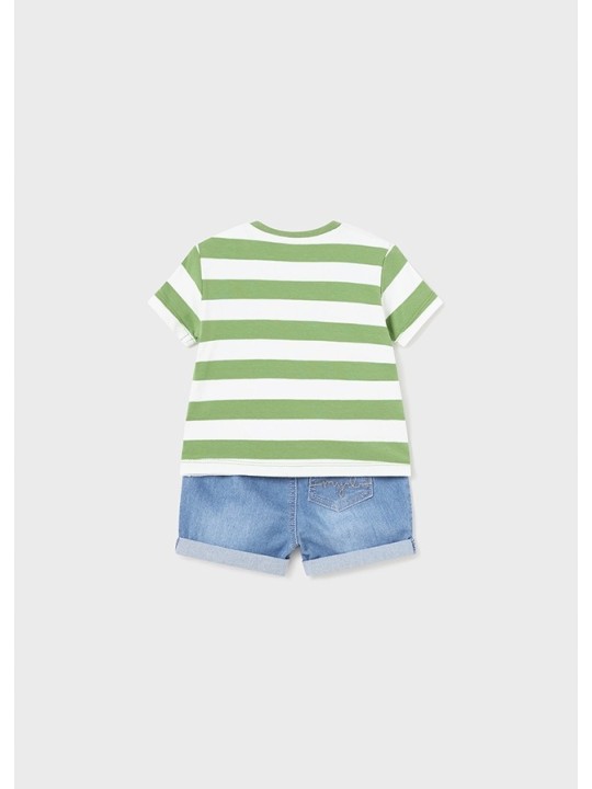 MAYORAL NEWBORN KOMPLET LETNI DLA CHŁOPCA KOSZULKA W PASKI I SPODNIE JEANS 1209/39