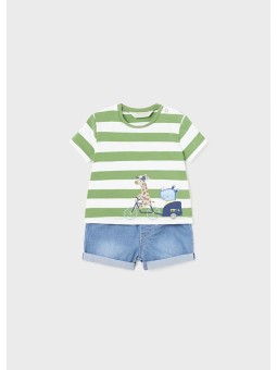 MAYORAL NEWBORN KOMPLET LETNI DLA CHŁOPCA KOSZULKA W PASKI I SPODNIE JEANS 1209/39