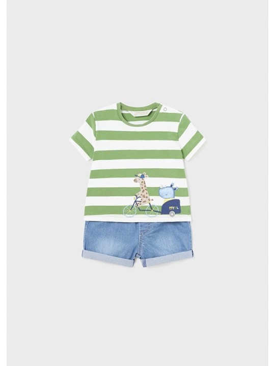 MAYORAL NEWBORN KOMPLET LETNI DLA CHŁOPCA KOSZULKA W PASKI I SPODNIE JEANS 1209/39