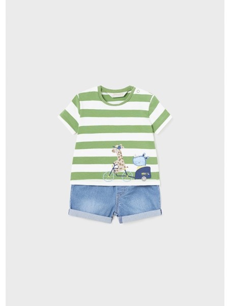 MAYORAL NEWBORN KOMPLET LETNI DLA CHŁOPCA KOSZULKA W PASKI I SPODNIE JEANS 1209/39