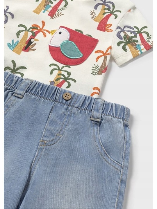MAYORAL NEWBORN KOMPLET LETNI DLA CHŁOPCA KOSZULKA PLUS SPODENKI JEANS 1216/72