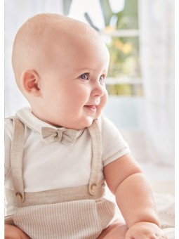 MAYORAL NEWBORN PAJAC RAMPERS Z MUSZKĄ  DLA CHŁOPCA BEŻ PASECZKI 1636/95