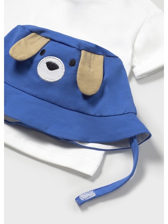 MAYORAL OGRODNICZKI PLUS BLUZECZKA  KAPELUSZ PIESKI 1624/85