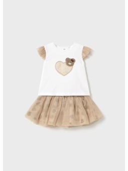 MAYORAL NEWBORN KOMPLET LETNI DLA DZIEWCZYNKI BLUZKA SPÓDNICZKA TIUL SERDUSZKA 1874/29