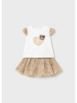 MAYORAL NEWBORN KOMPLET LETNI DLA DZIEWCZYNKI BLUZKA SPÓDNICZKA TIUL SERDUSZKA 1874/39
