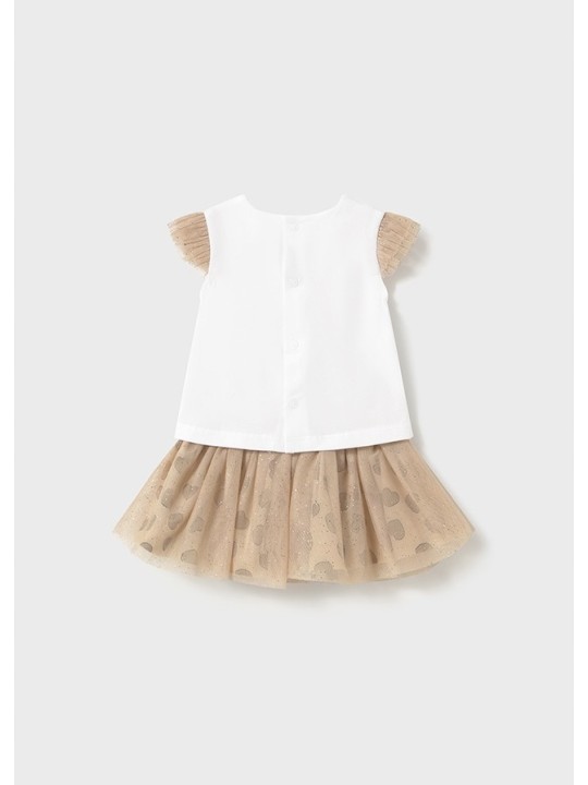 MAYORAL NEWBORN KOMPLET LETNI DLA DZIEWCZYNKI BLUZKA SPÓDNICZKA TIUL SERDUSZKA 1874/29