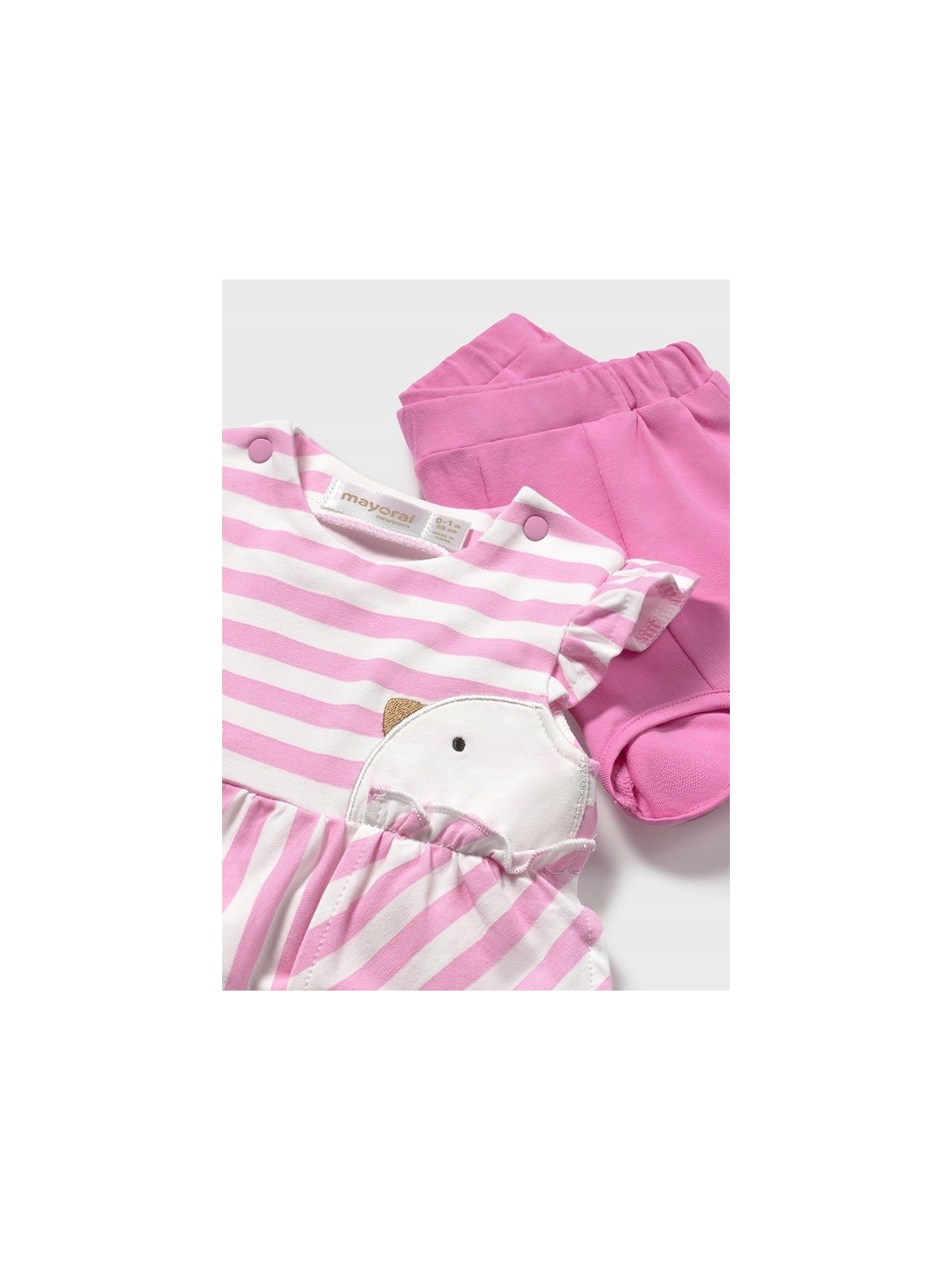 MAYORAL NEWBORN KOMPLET LETNI DLA DZIEWCZYNKI BLUZKA W PASKI I SPODENKI 1670