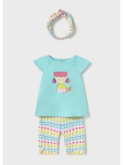 MAYORAL NEWBORN KOMPLET LETNI DLA DZIEWCZYNKI KOSZULKA LEGINSY OPASKA 1763/89