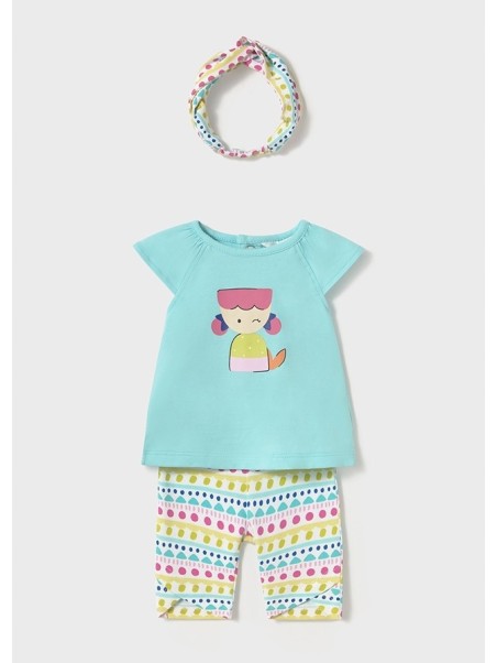 MAYORAL NEWBORN KOMPLET LETNI DLA DZIEWCZYNKI KOSZULKA LEGINSY OPASKA 1763/89