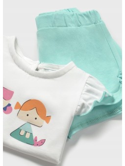 MAYORAL NEWBORN KOMPLET LETNI DLA DZIEWCZYNKI BLUZKA I SPODENKI 1671