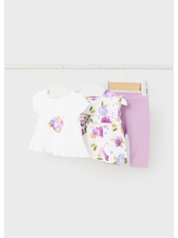 MAYORAL KOMPLET LETNI DLA DZIEWCZYNKI DWIE KOSZULKI PLUS LEGINSY KWIATKI FIOLET 1791/11