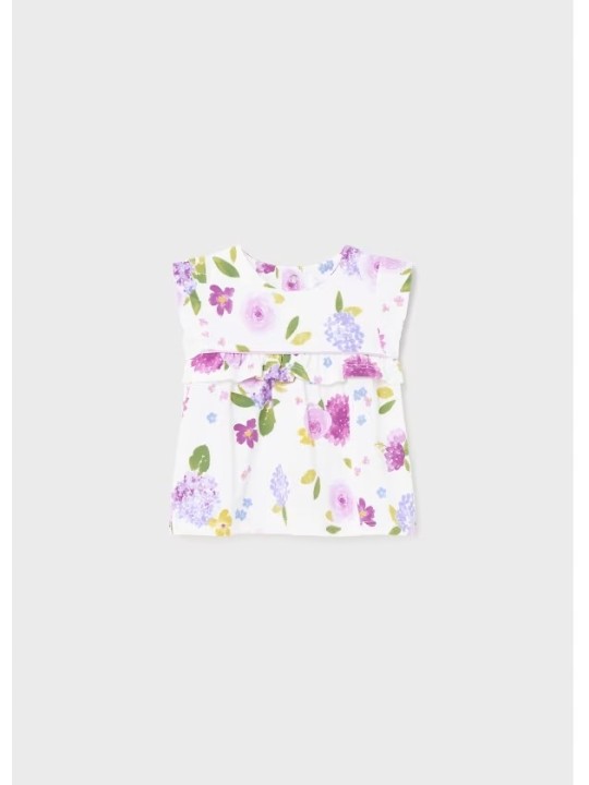 MAYORAL KOMPLET LETNI DLA DZIEWCZYNKI DWIE KOSZULKI PLUS LEGINSY KWIATKI FIOLET 1791/11