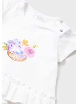 MAYORAL KOMPLET LETNI DLA DZIEWCZYNKI DWIE KOSZULKI PLUS LEGINSY KWIATKI FIOLET 1791/11