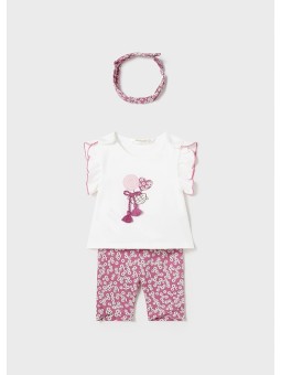 MAYORAL NEWBORN KOMPLET LETNI DLA DZIEWCZYNKI KOSZULKA LEGINSY OPASKA 1792/14