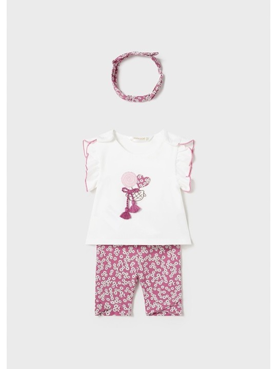 MAYORAL NEWBORN KOMPLET LETNI DLA DZIEWCZYNKI KOSZULKA LEGINSY OPASKA 1792/14
