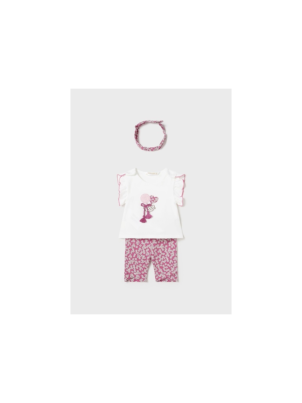 MAYORAL NEWBORN KOMPLET LETNI DLA DZIEWCZYNKI KOSZULKA LEGINSY OPASKA 1792/14