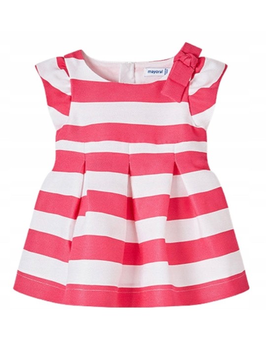 MAYORAL BABY SUKIENKA WIZYTOWA DLA DZIEWCZYNKI W BIAŁO RÓŻOWE PASKI SUKIENKA010