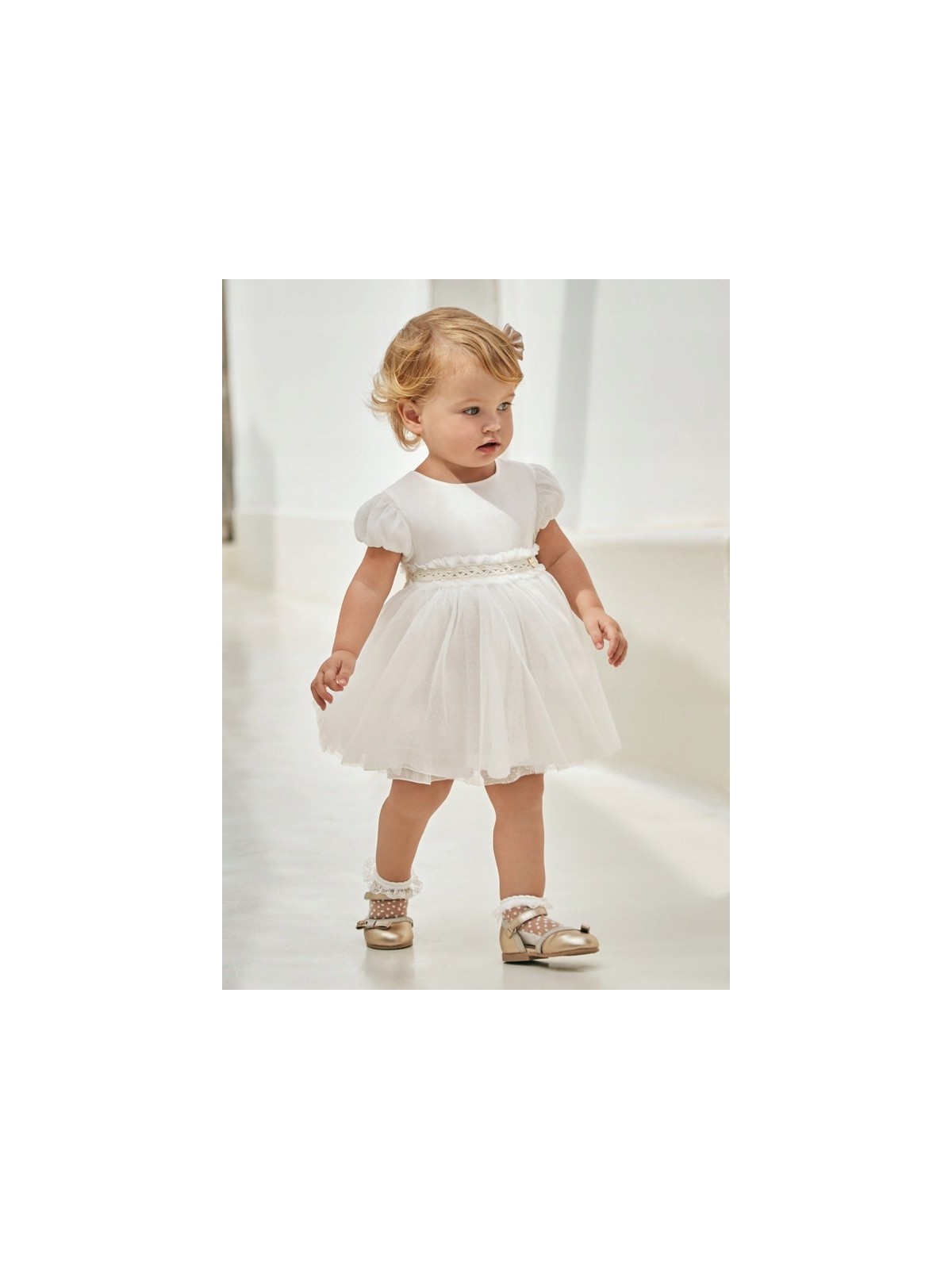 MAYORAL  BABY SUKIENKA WIZYTOWA DLA DZIEWCZYNKI KREMOWA TIUL 1904/64