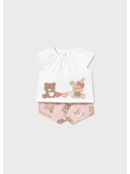 MAYORAL NEWBORN KOMPLET LETNI DLA DZIEWCZYNKI KOSZULKA PLUS SPODENKI MISIE 1671/53