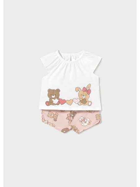 MAYORAL NEWBORN KOMPLET LETNI DLA DZIEWCZYNKI KOSZULKA PLUS SPODENKI MISIE 1671/53