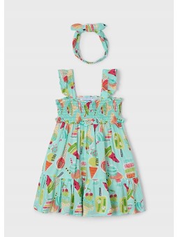 MAYORAL SUKIENKA LETNIA  DLA DZIEWCZYNKI Z OPASKĄ  BAWEŁNIANA KOLOROWA W LODY 3939/44