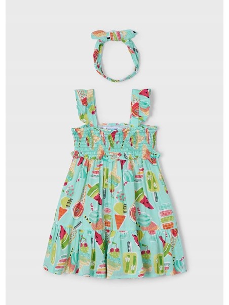 MAYORAL SUKIENKA LETNIA  DLA DZIEWCZYNKI Z OPASKĄ  BAWEŁNIANA KOLOROWA W LODY 3939/44