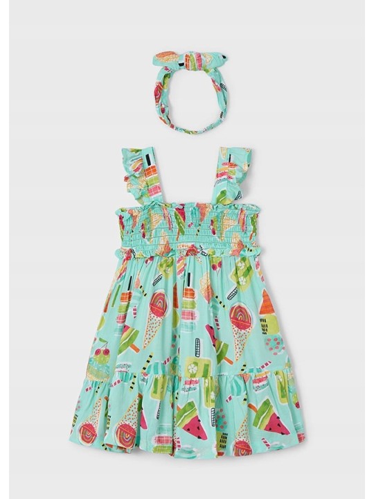 MAYORAL SUKIENKA LETNIA  DLA DZIEWCZYNKI Z OPASKĄ  BAWEŁNIANA KOLOROWA W LODY 3939/44