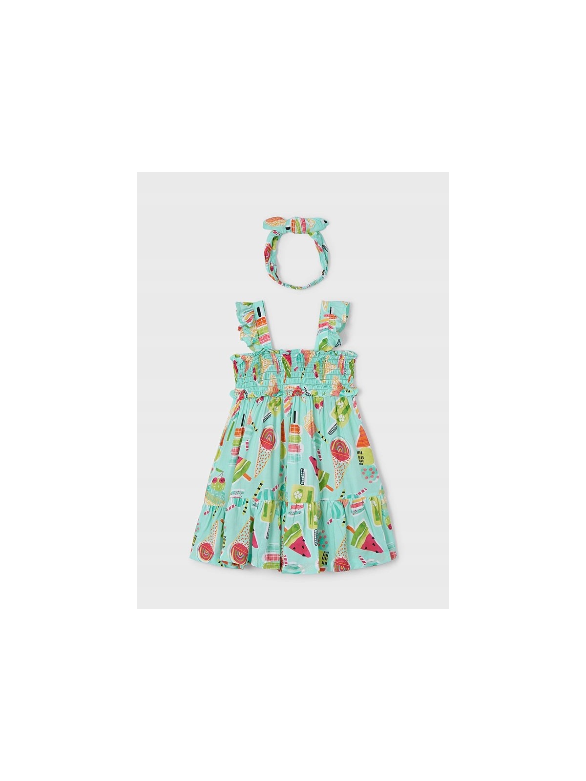 MAYORAL SUKIENKA LETNIA  DLA DZIEWCZYNKI Z OPASKĄ  BAWEŁNIANA KOLOROWA W LODY 3939/44