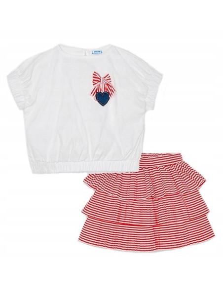 MAYORAL KOMPLET DLA DZIEWCZYNKI BLUZKA SPÓDNICZKA W PASECZKI 3960/28