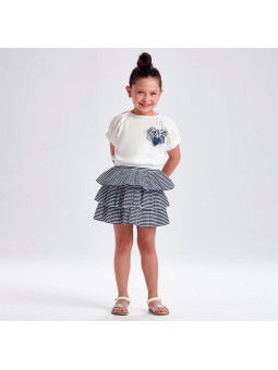 MAYORAL KOMPLET DLA DZIEWCZYNKI BLUZKA SPÓDNICZKA W PASECZKI 3960/27