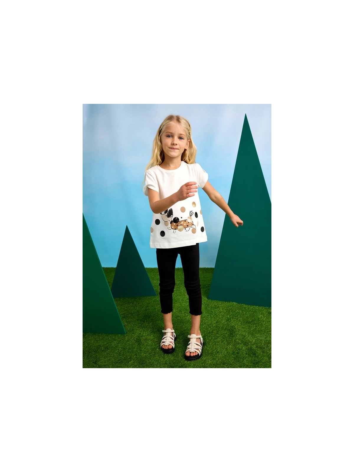 MAYORAL KOMPLET DLA DZIEWCZYNKI KOSZULKA NA KRÓTKI RĘKAW LEGINSY 3706/64