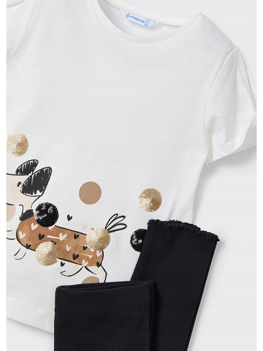 MAYORAL KOMPLET DLA DZIEWCZYNKI KOSZULKA NA KRÓTKI RĘKAW LEGINSY 3706/64