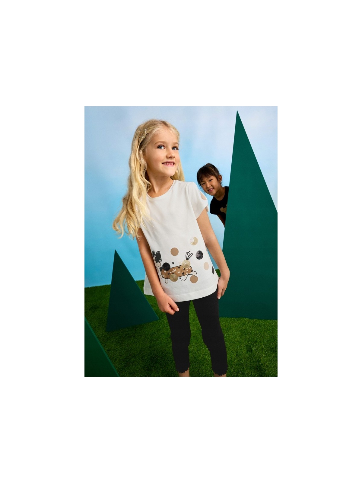 MAYORAL KOMPLET DLA DZIEWCZYNKI KOSZULKA NA KRÓTKI RĘKAW LEGINSY 3706/64