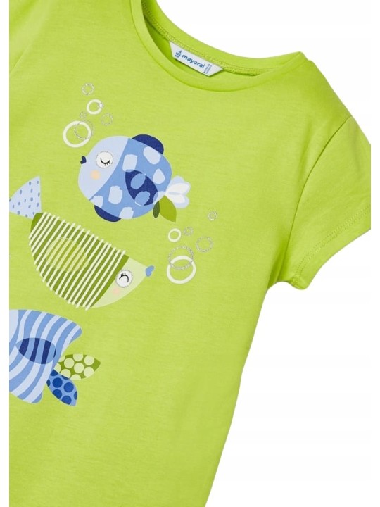 MAYORAL KOSZULKA NA KRÓTKI RĘKAW DLA DZIEWCZYNKI RYBKI ZIELONA 3070/47