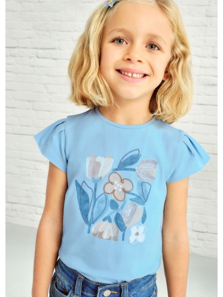 MAYORAL KOSZULKA T-SHIRT BLUZKA NA KRÓTKI RĘKAW DLA DZIEWCZYNKI BŁĘKITNY  3015/36