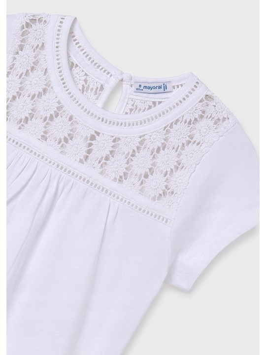 MAYORAL KOSZULKA T-SHIRT BLUZKA NA KRÓTKI RĘKAW DLA DZIEWCZYNKI BIAŁA 6005/82