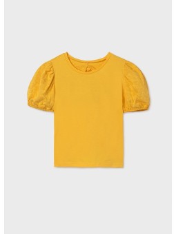 MAYORAL KOSZULKA T-SHIRT BLUZKA NA KRÓTKI RĘKAW DLA DZIEWCZYNKI Z WYCIĘCIEM NA PLECACH POMARAŃCZ 6014/95