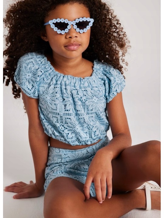 MAYORAL BUZKA TOP NA KRÓTKI RĘKAW DLA DZIEWCZYNKI BŁĘKIT KORONKA 6107