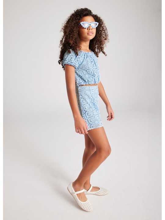 MAYORAL BUZKA TOP NA KRÓTKI RĘKAW DLA DZIEWCZYNKI BŁĘKIT KORONKA 6107