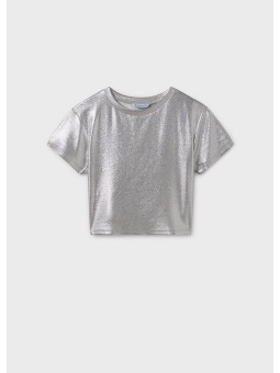 MAYORAL KOSZULKA T-SHIRT BLUZKA NA KRÓTKI RĘKAW DLA DZIEWCZYNKI SREBRNA 6027/82