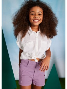 MAYORAL KOSZULA Z KRÓTKIM RĘKAWEM  DLA DZIEWCZYNKI KREM 6147/27