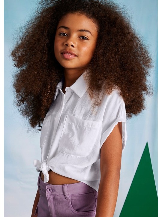 MAYORAL KOSZULA Z KRÓTKIM RĘKAWEM  DLA DZIEWCZYNKI KREM 6147/27