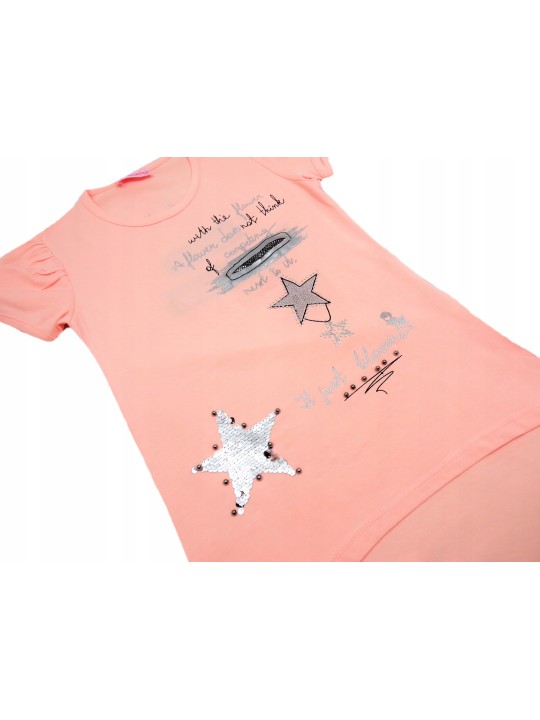 BLUZKA TUNIKA KOSZULKA NA KRÓTKI RĘKAW DLA DZIEWCZNKI KRYSZTAŁKI B176