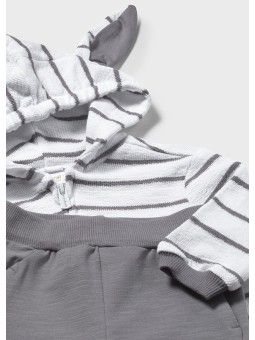 MAYORAL NEWBORN KOMPLET BLUZA ROZPINANA  Z USZAMI KOSZULKA BIAŁA SPODNIE SZARA 1892/93