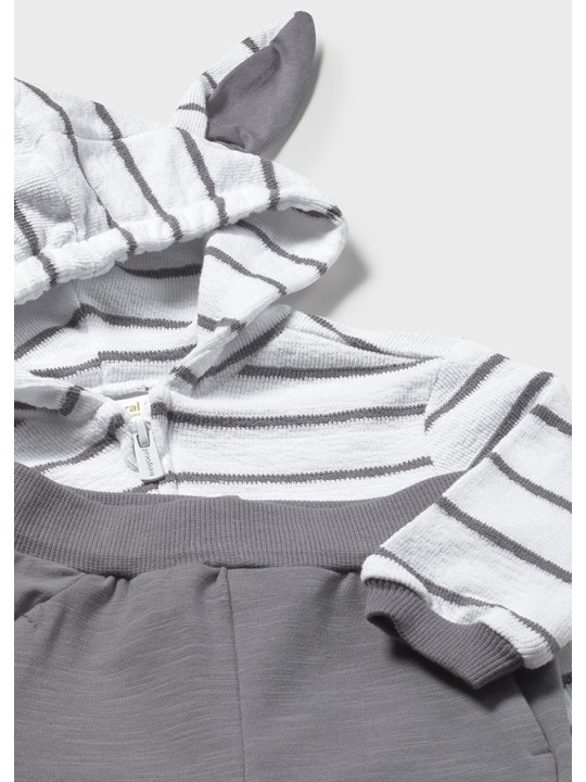 MAYORAL NEWBORN KOMPLET BLUZA ROZPINANA  Z USZAMI KOSZULKA BIAŁA SPODNIE SZARA 1892/93