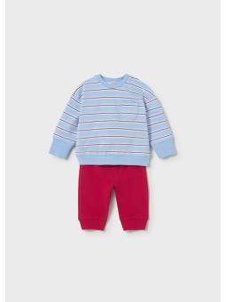 MAYORAL NEWBORN KOMPLET BLUZA  NIEBIESKA W BIAŁO CZERWONE PASECZKI SPODNIE CZERWONE 1628/62