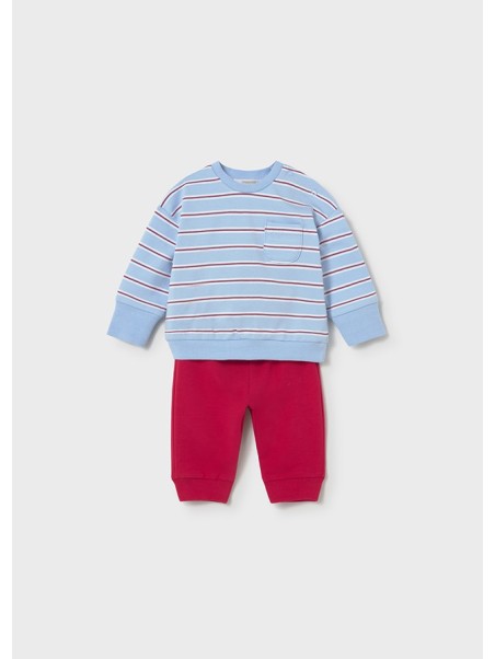 MAYORAL NEWBORN KOMPLET BLUZA  NIEBIESKA W BIAŁO CZERWONE PASECZKI SPODNIE CZERWONE 1628/62